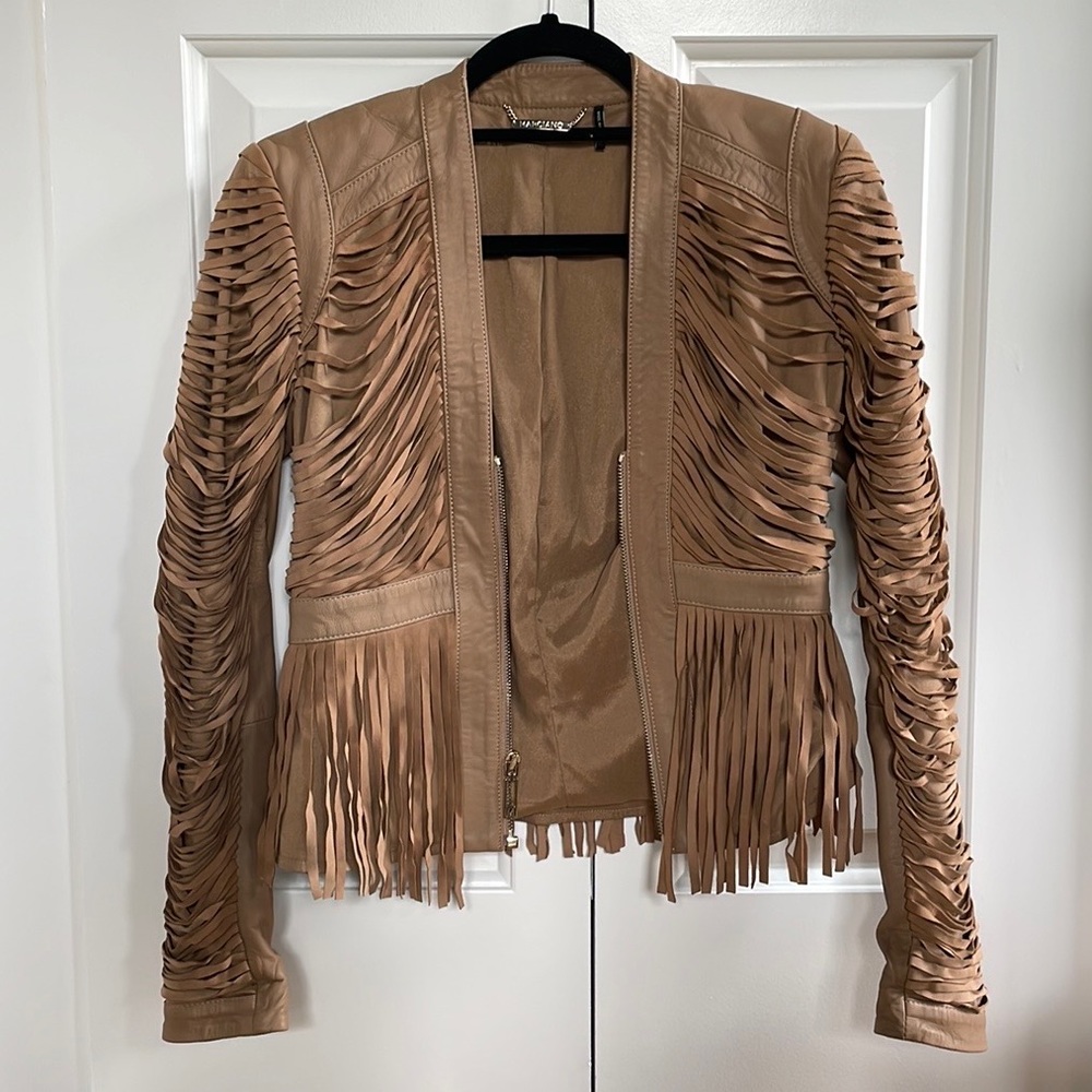 MARCIANO fringe leather jacket XS